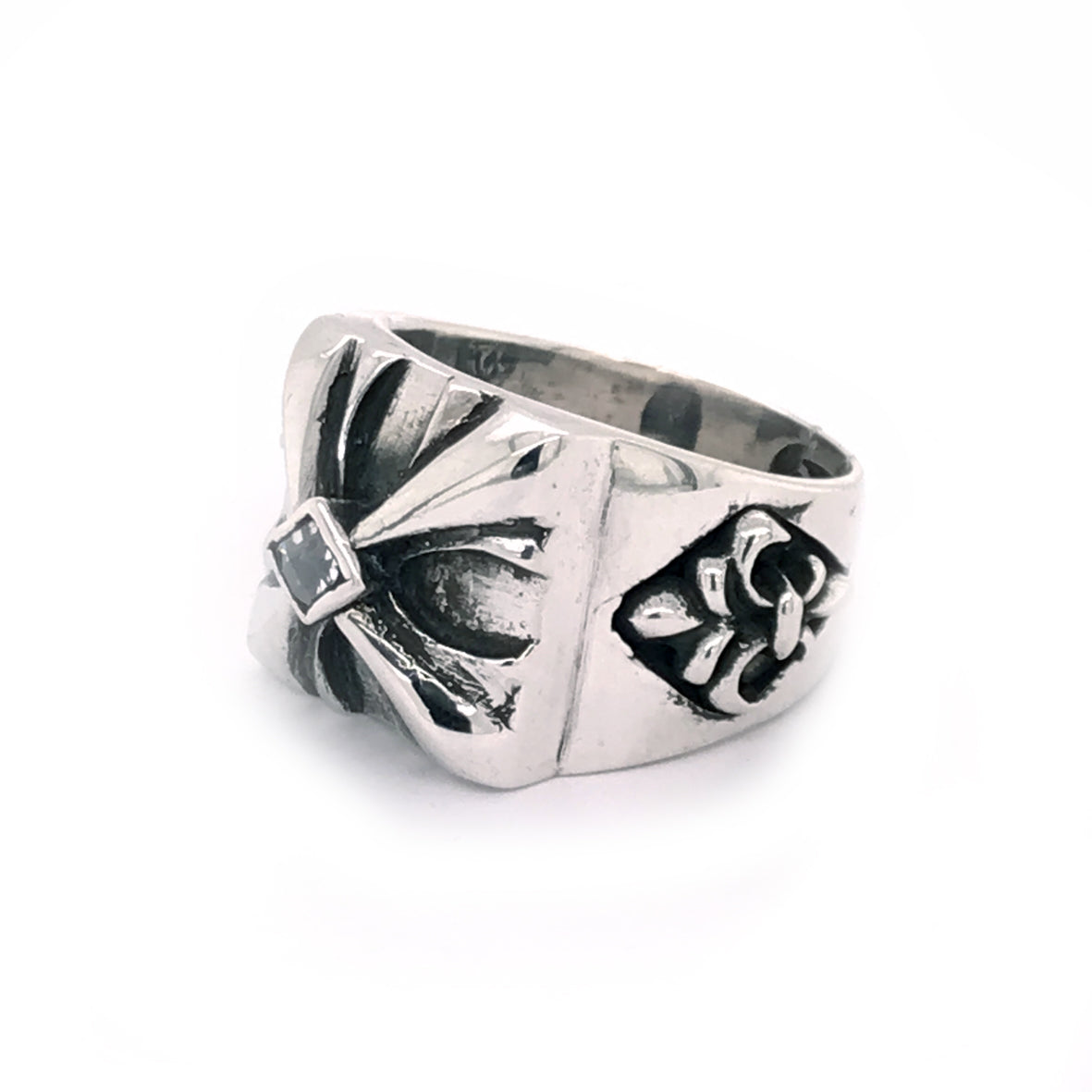 Silver Ring SPROUTS CROSS with Lily Band