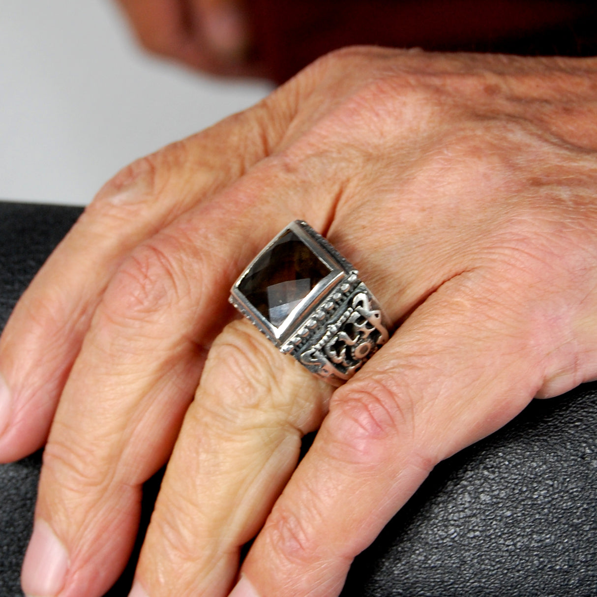 Silver Ring CAREE Stone on SHIELD Band