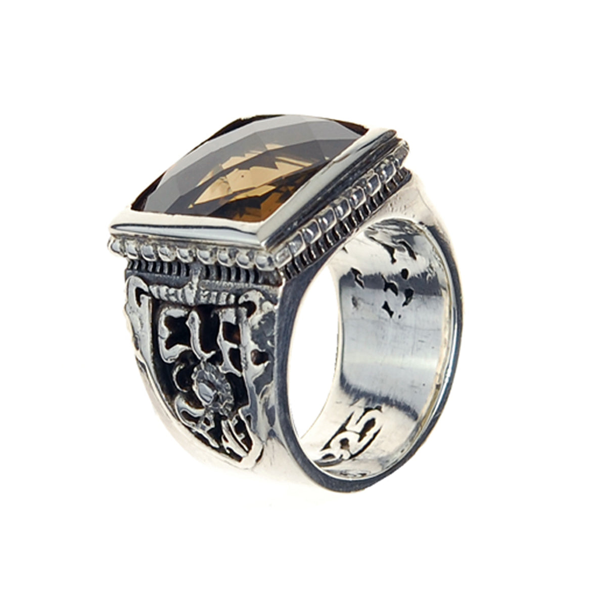 Silver Ring CAREE Stone on SHIELD Band