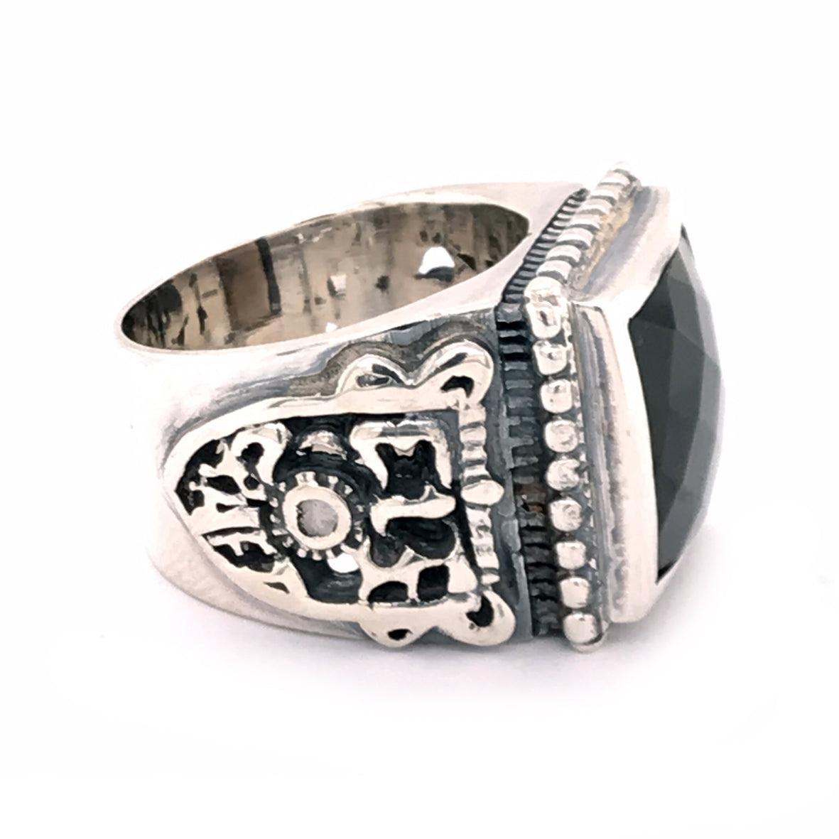 Silver Ring CAREE Stone on SHIELD Band