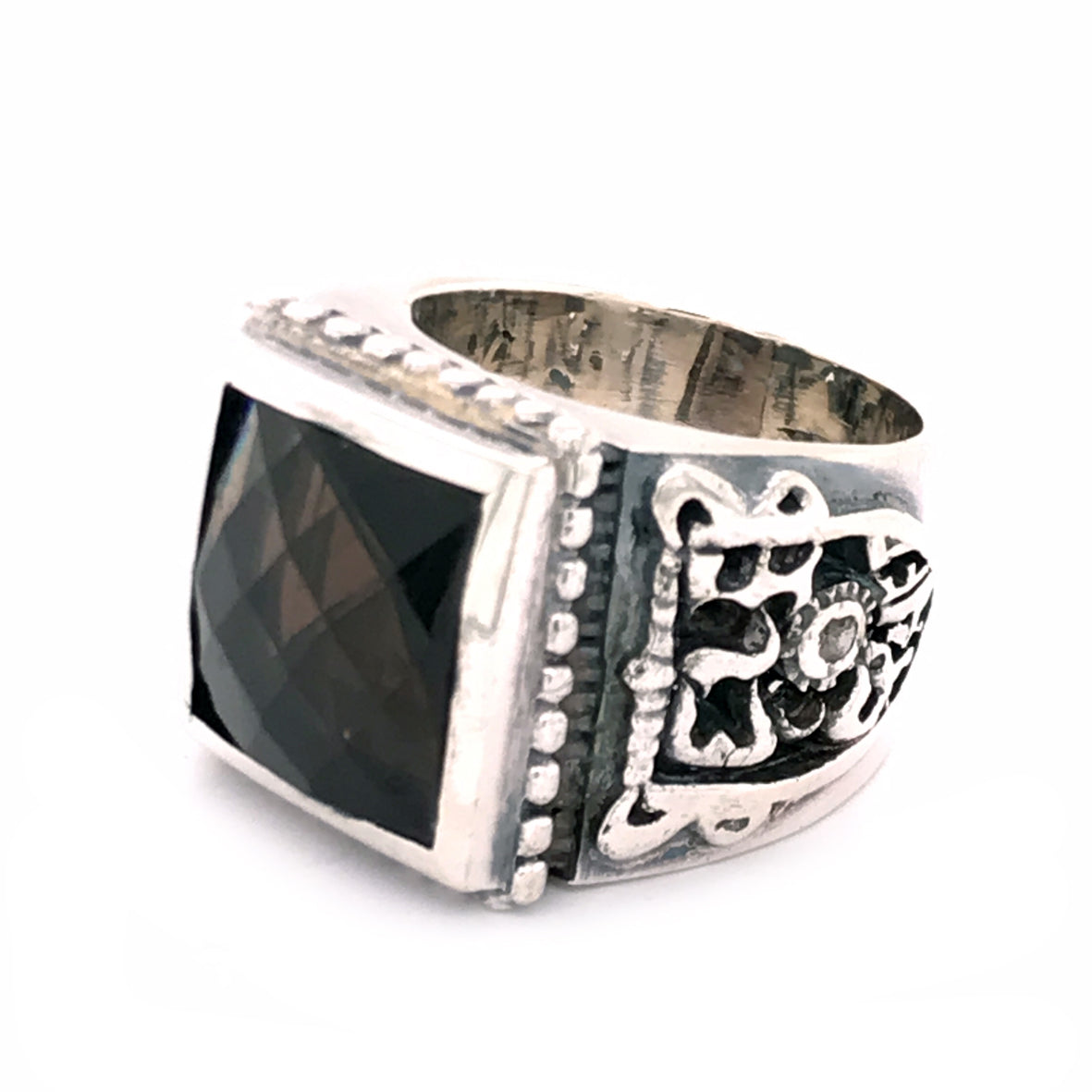 Silver Ring CAREE Stone on SHIELD Band