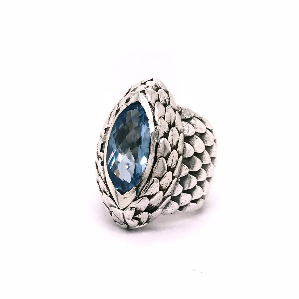 Silver Ring DRAGON SCALES and NAVETTE Holder