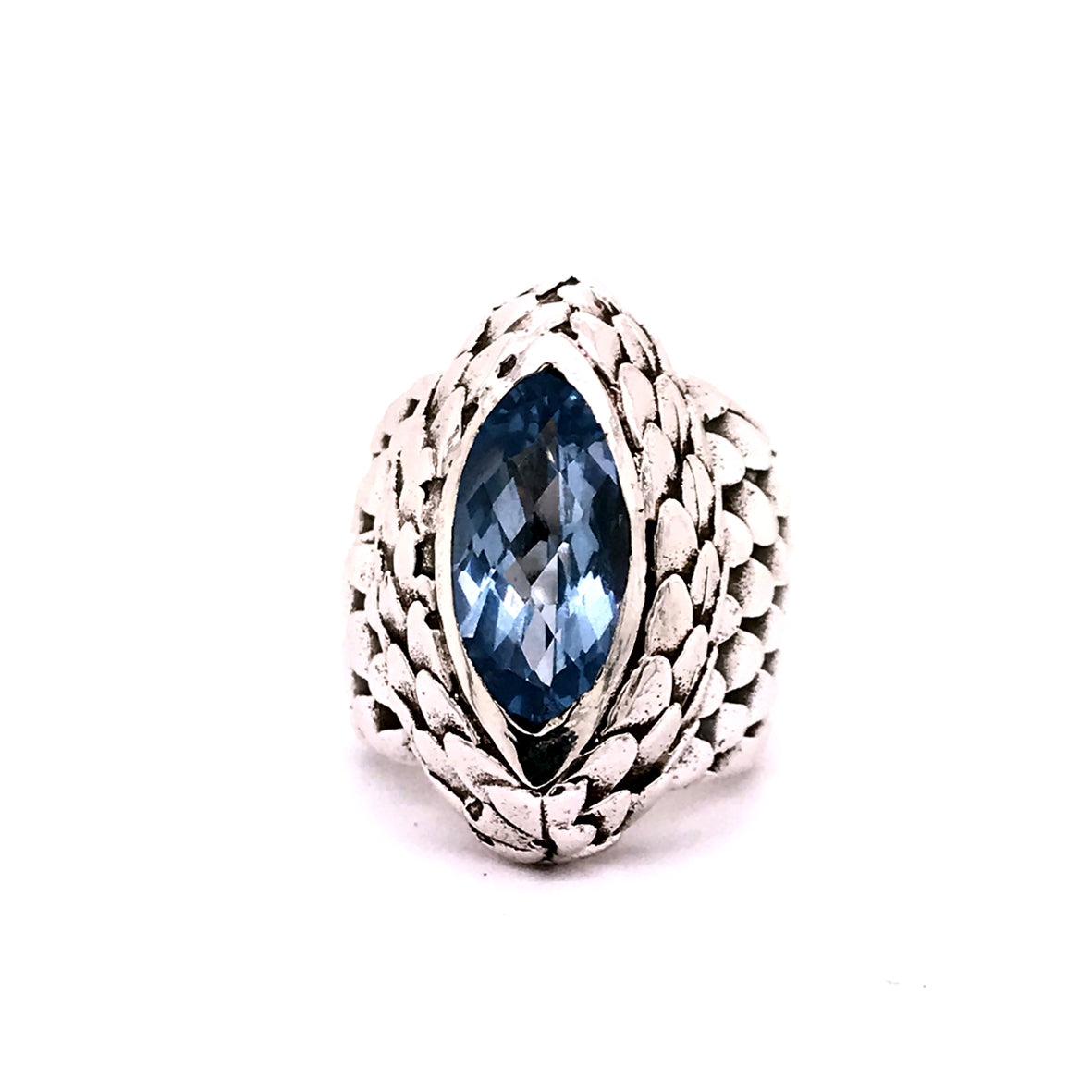 Silver Ring DRAGON SCALES and NAVETTE Holder