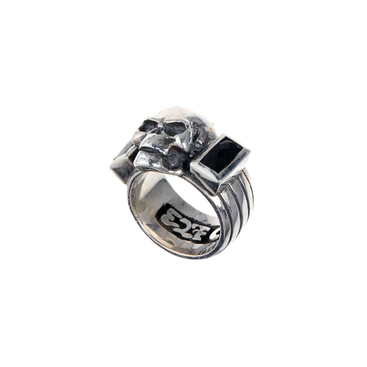 Silver Ring SKULL with Baguette Stones
