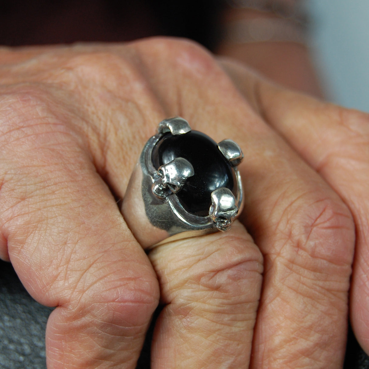 Silver Ring SKULL Stone Holder Crown