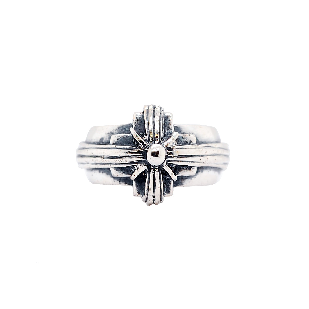 Silver Ring Greek Cross and Morning Star
