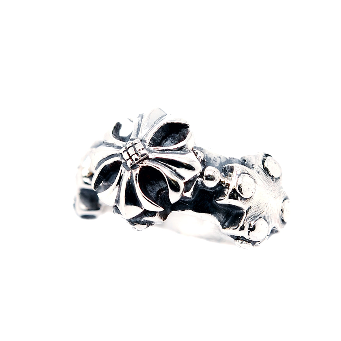 Silver Ring 3 Greek Crosses Faceted and MALTESER CROSS middle
