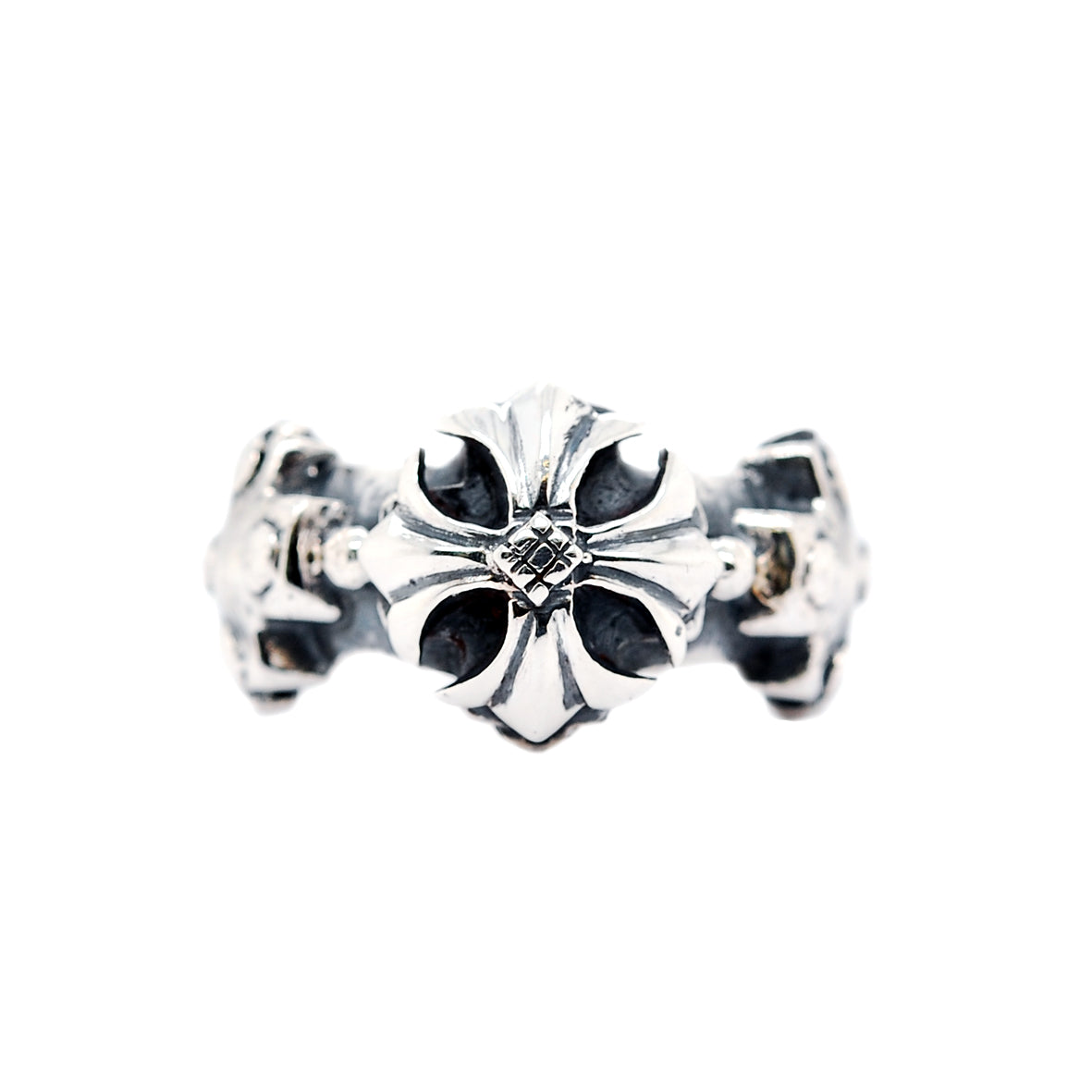 Silver Ring 3 Greek Crosses Faceted and MALTESER CROSS middle