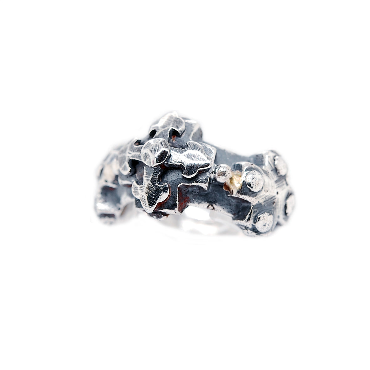 Silver Ring 3 Greek Crosses Faceted and BLADES CROSS