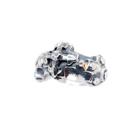 Silver Ring 3 Greek Crosses Faceted and BLADES CROSS