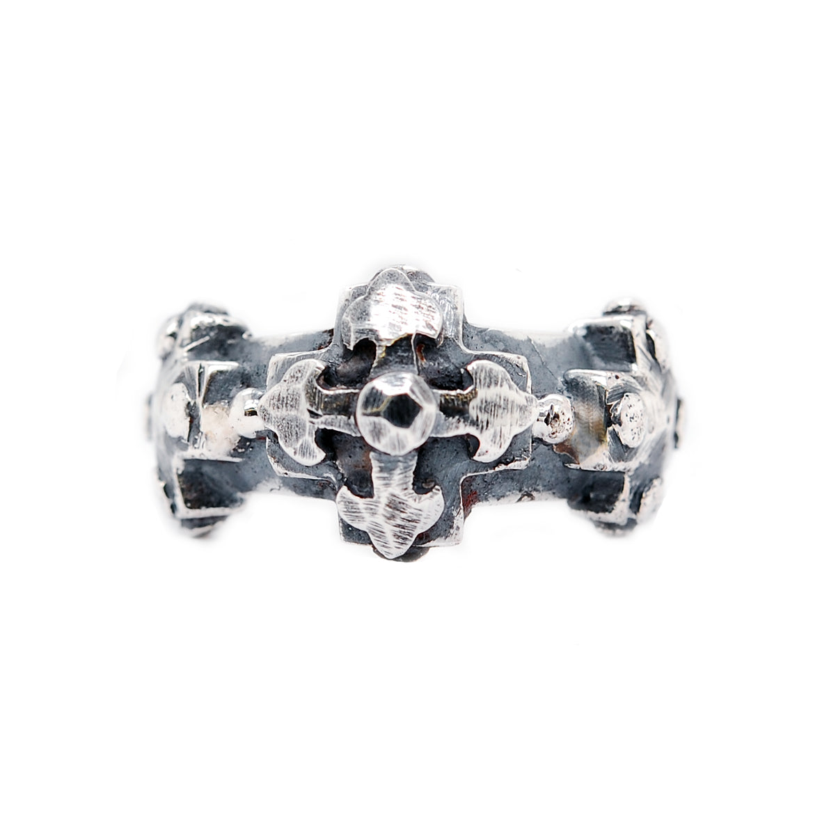 Silver Ring 3 Greek Crosses Faceted and BLADES CROSS