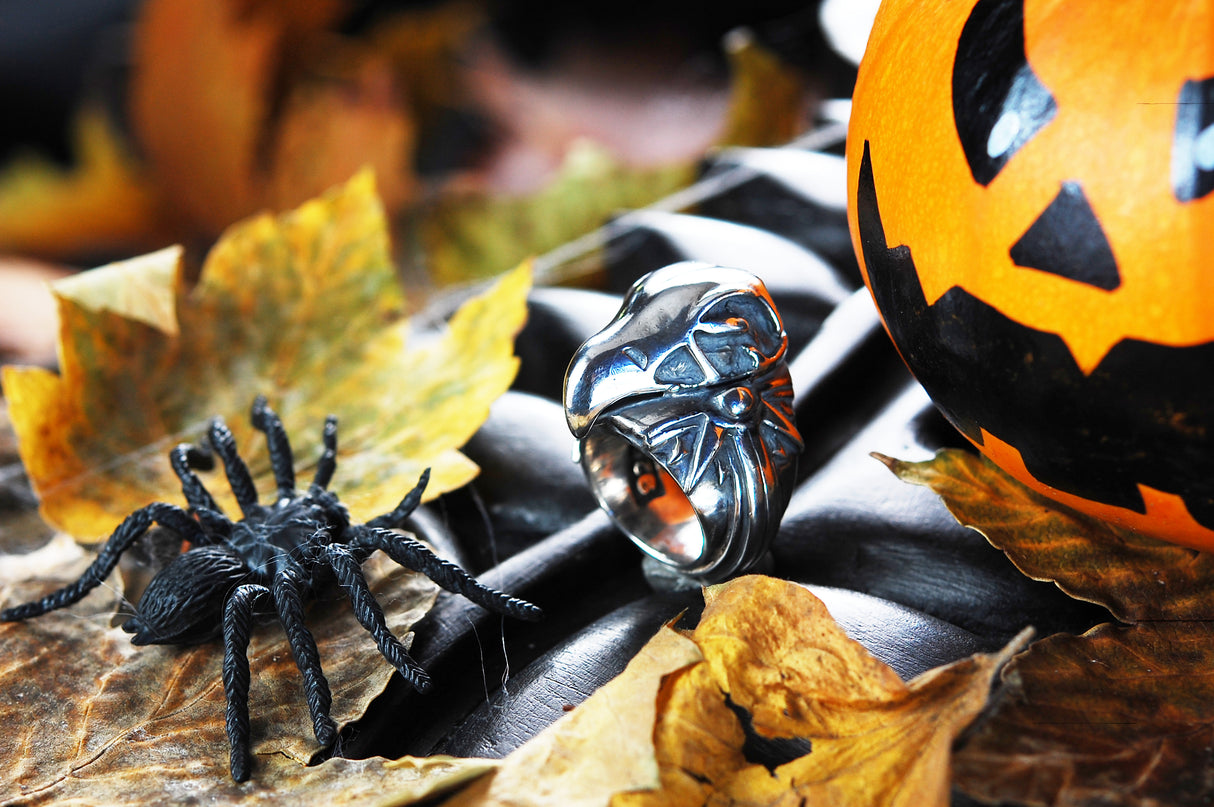 Silver Ring EAGLE SKULL with MorningStar Band