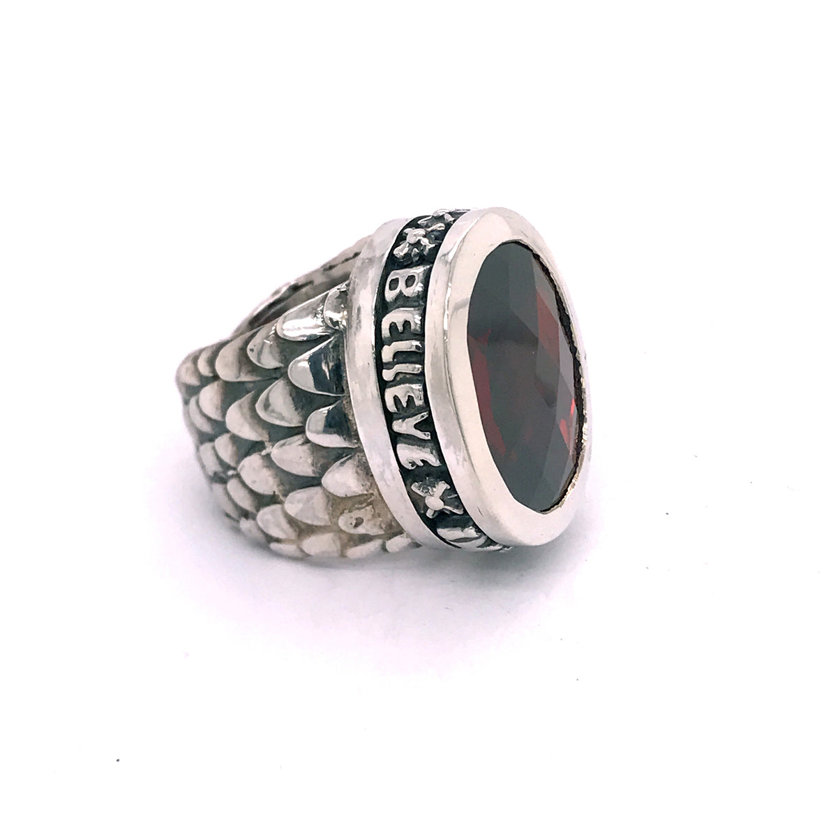 Silver Ring Oval BELIEVE IN YOUR DREAMS on Dragon Scales Band