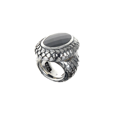 Silver Ring DRAGON SCALES with Oval Stone