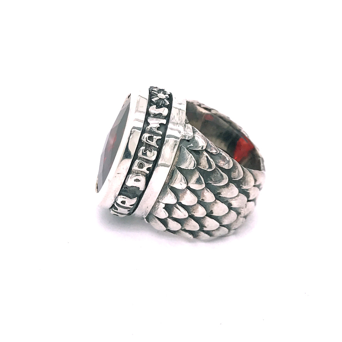 Silver Ring Oval BELIEVE IN YOUR DREAMS on Dragon Scales Band