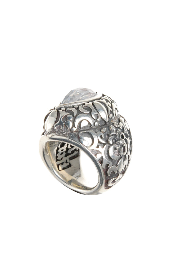 Silver Ring NAVETTE Stone GARDEN AT NIGHT Holder and Band
