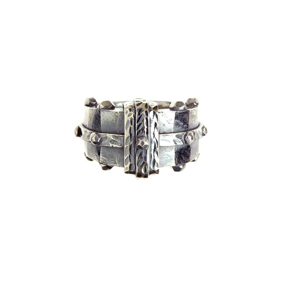 Silver Ring BOUND Faceted Body Rivets Hammered Bands