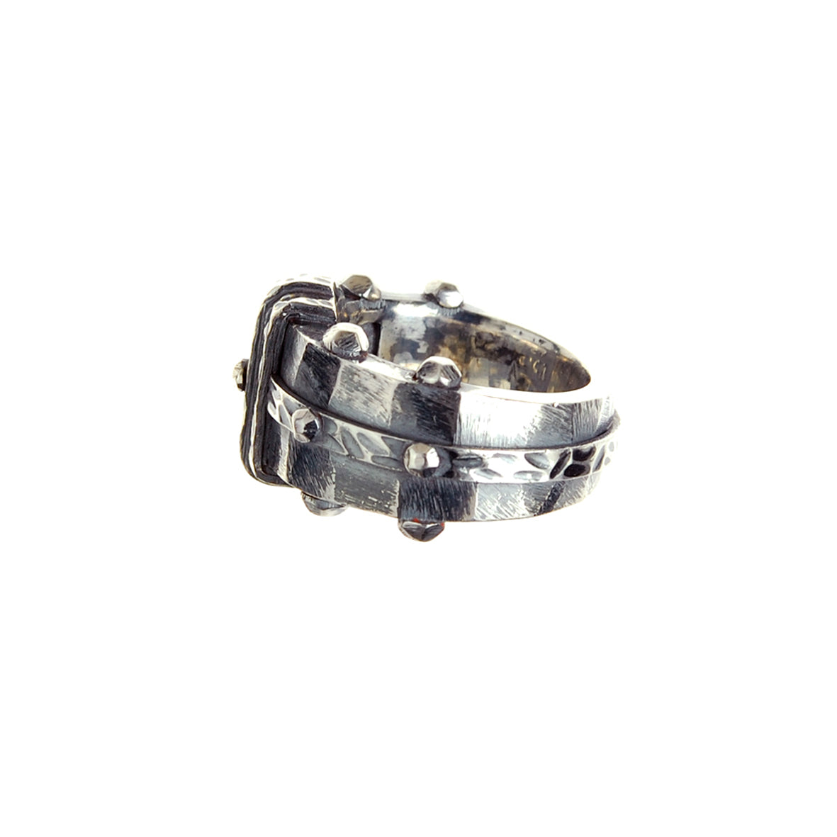Silver Ring BOUND Faceted Body Rivets Hammered Bands