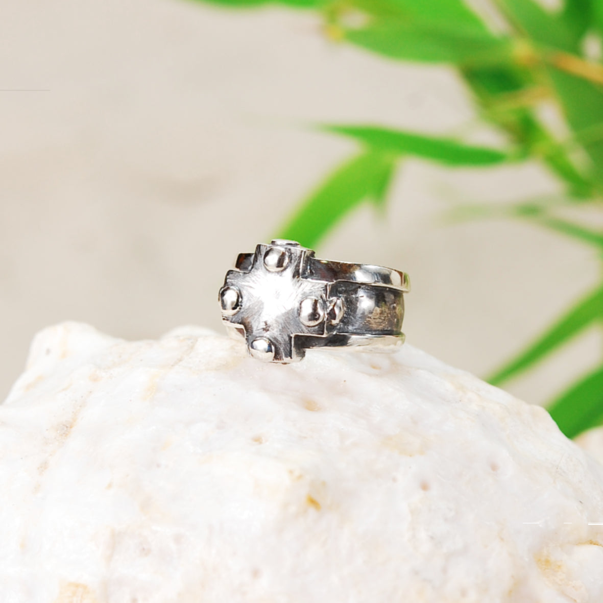 Silver Ring PLAIN Greek Cross on Stripe Band