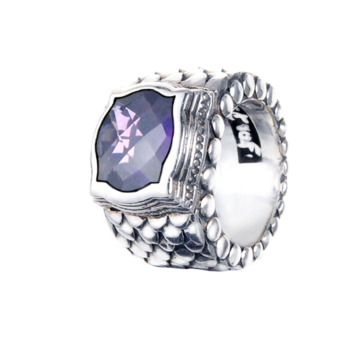 Silver Ring DRAGON SCALES Band with BAROQUE Holder