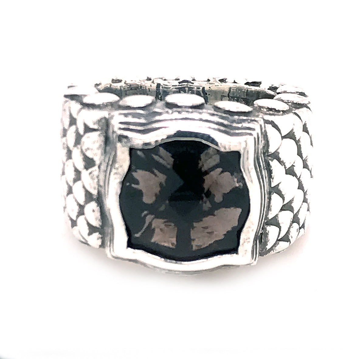 Silver Ring DRAGON SCALES Band with BAROQUE Holder