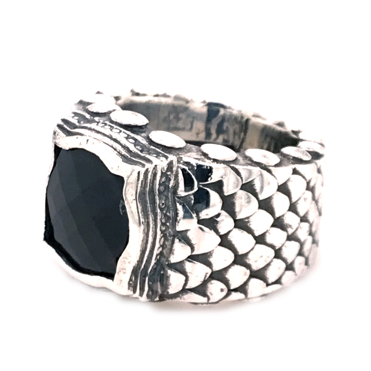 Silver Ring DRAGON SCALES Band with BAROQUE Holder