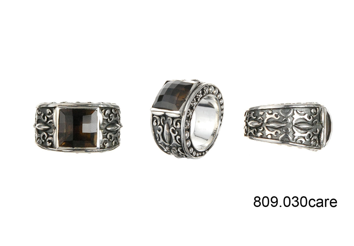 Silver Ring CAREE Stone on GARDEN AT NIGHT Band