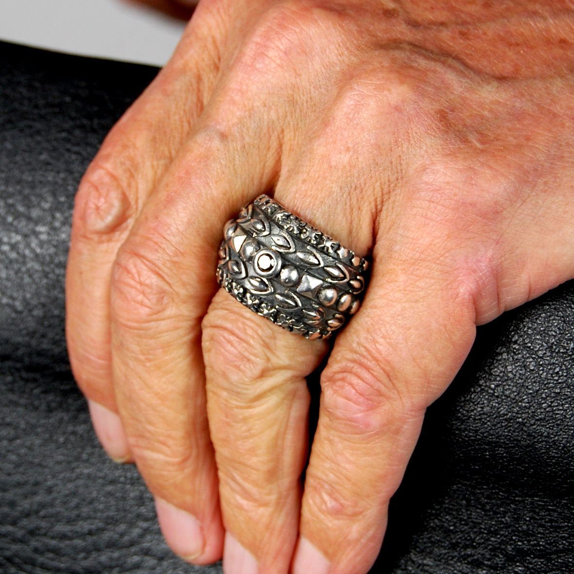Silver Ring Solid Bands with GARDEN AT NIGHT and Stars