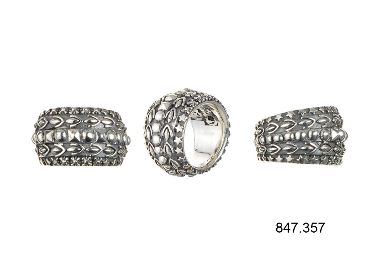 Silver Ring Solid Bands with GARDEN AT NIGHT and Stars