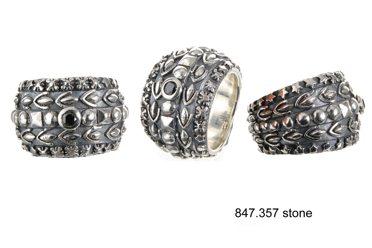 Silver Ring Solid Bands with GARDEN AT NIGHT and DIAMOND