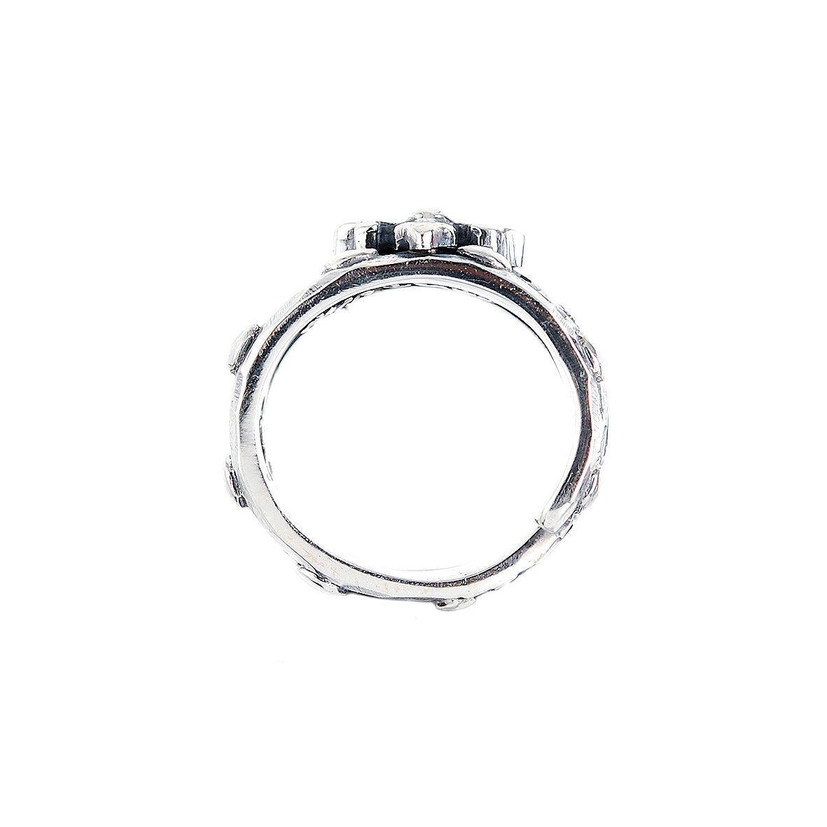 Silver Ring Spiral with BLADES CROSS and Faceted Band Pyramides and Domes