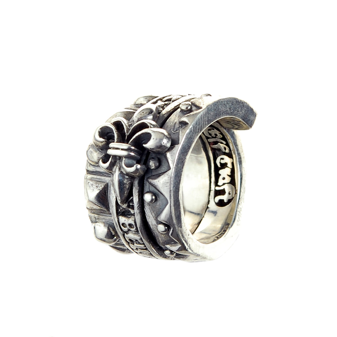 Silver Ring SPIRAL with BELIEVE IN YOUR DREAMS and LILY and Pyramide Sparks Band