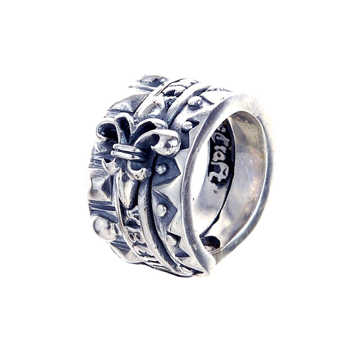 Silver Ring SPIRAL with BELIEVE IN YOUR DREAMS and LILY and Pyramide Sparks Band