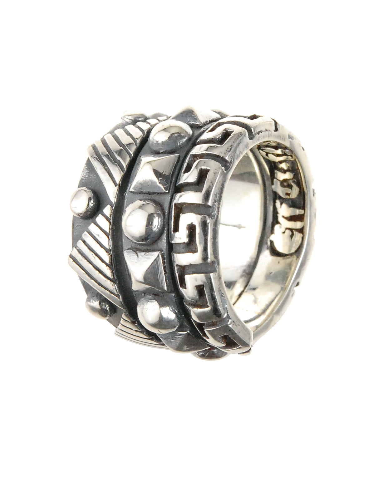 Silver Ring Spiral PYRAMIDES and DOMES and Meander