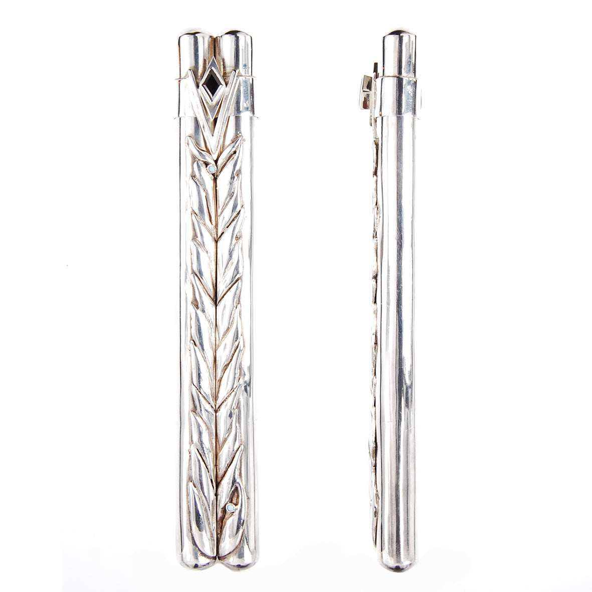 Silver Cigar Case Tabacco Plant and Flower