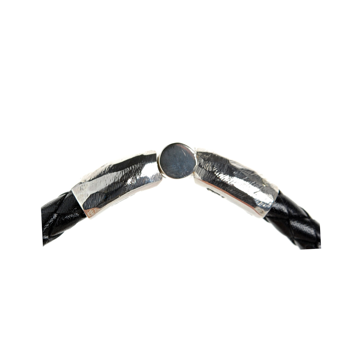 Silver Leather Bracelet PLAIN Jointlock Faceted 7