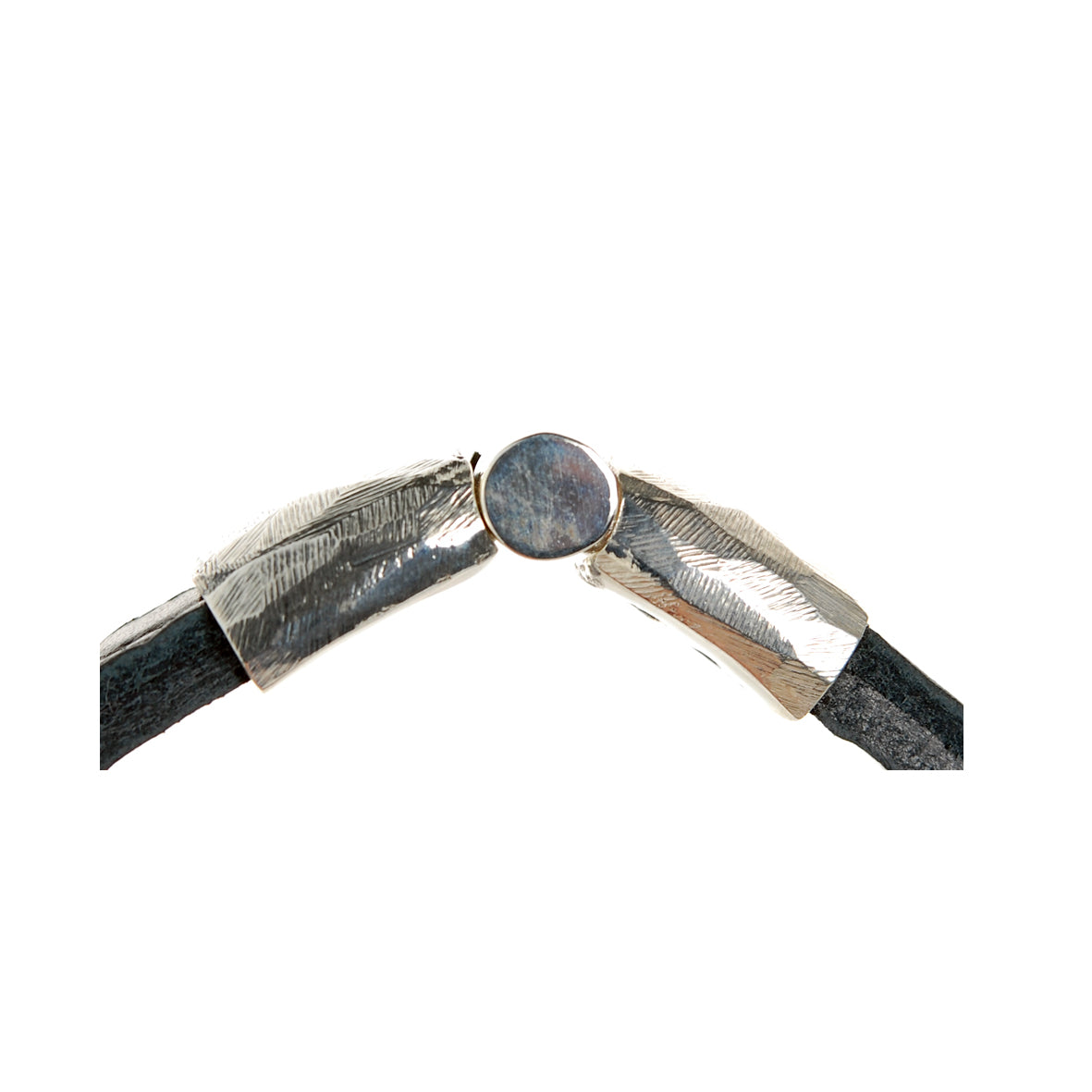 Silver Leather Bracelet PLAIN Jointlock Faceted 10