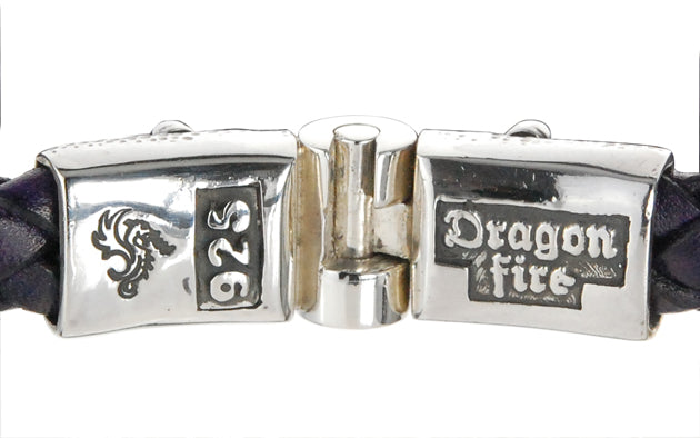 Silver Leather Bracelet DRAGON FIRE Jointlock Hammered 10