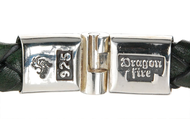 Silver Leather Bracelet DRAGON FIRE Jointlock Hammered 13