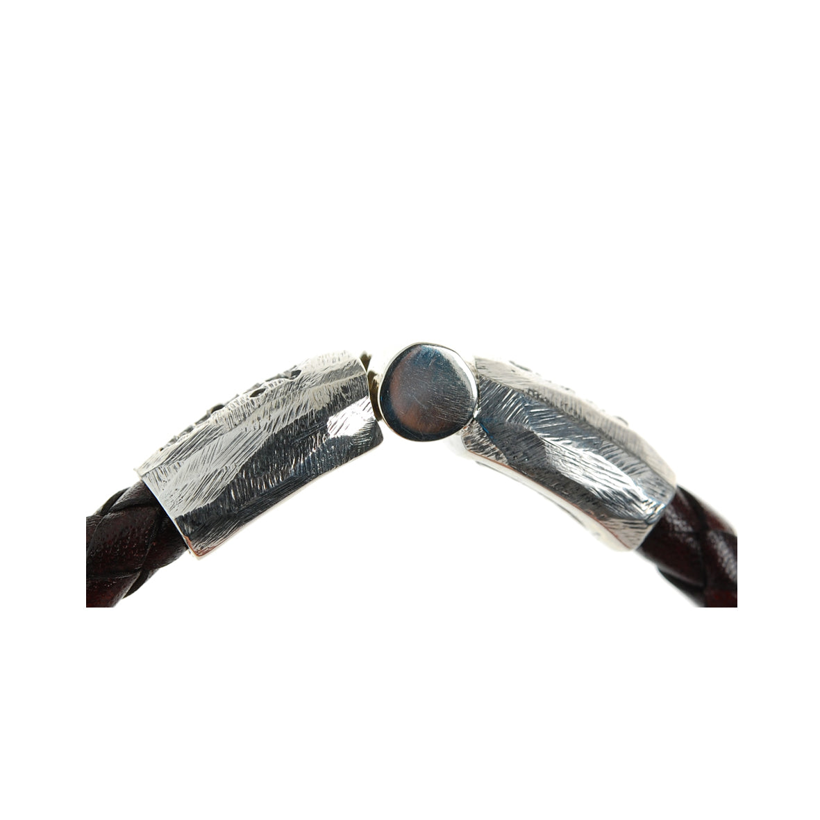 Silver Leather Bracelet CARPE DIEM Jointlock Faceted