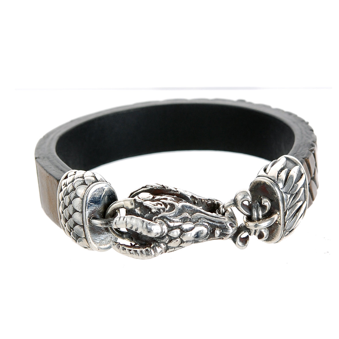 Silver-Leather Bracelet DRAGON HEAD Clasplock 13