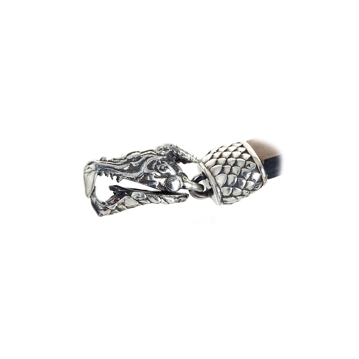Silver-Leather Bracelet DRAGON HEAD Clasplock 13
