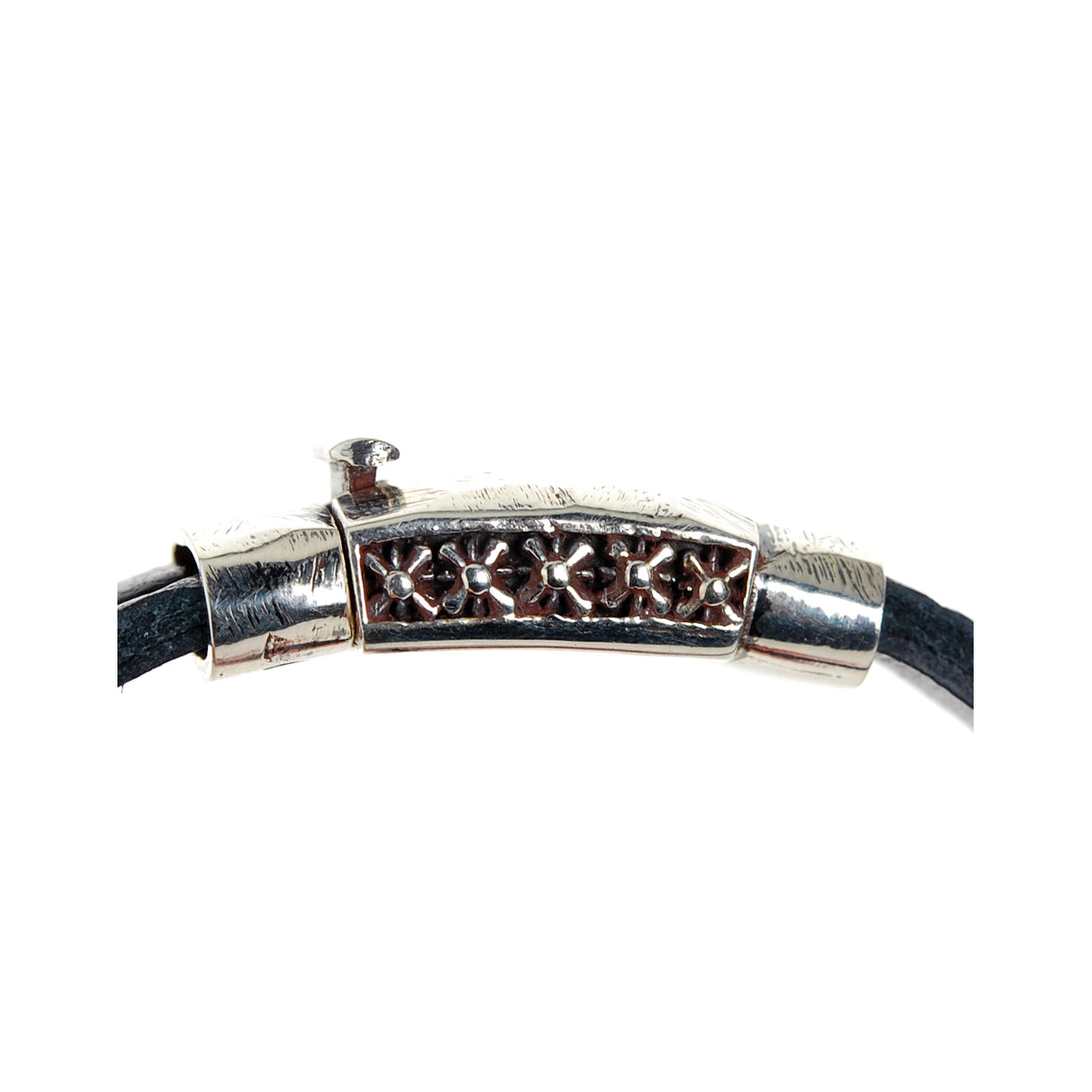 Silver-Leather Bracelet plain faceted  boxlock 10