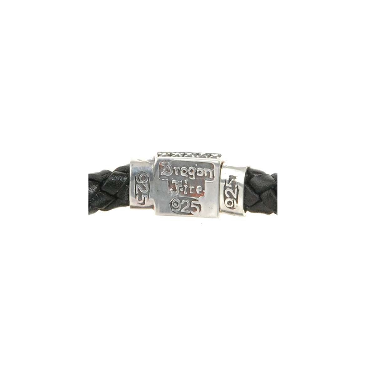 Silver-Leather Bracelet OVAL STONE on Hammered Boxlock 10