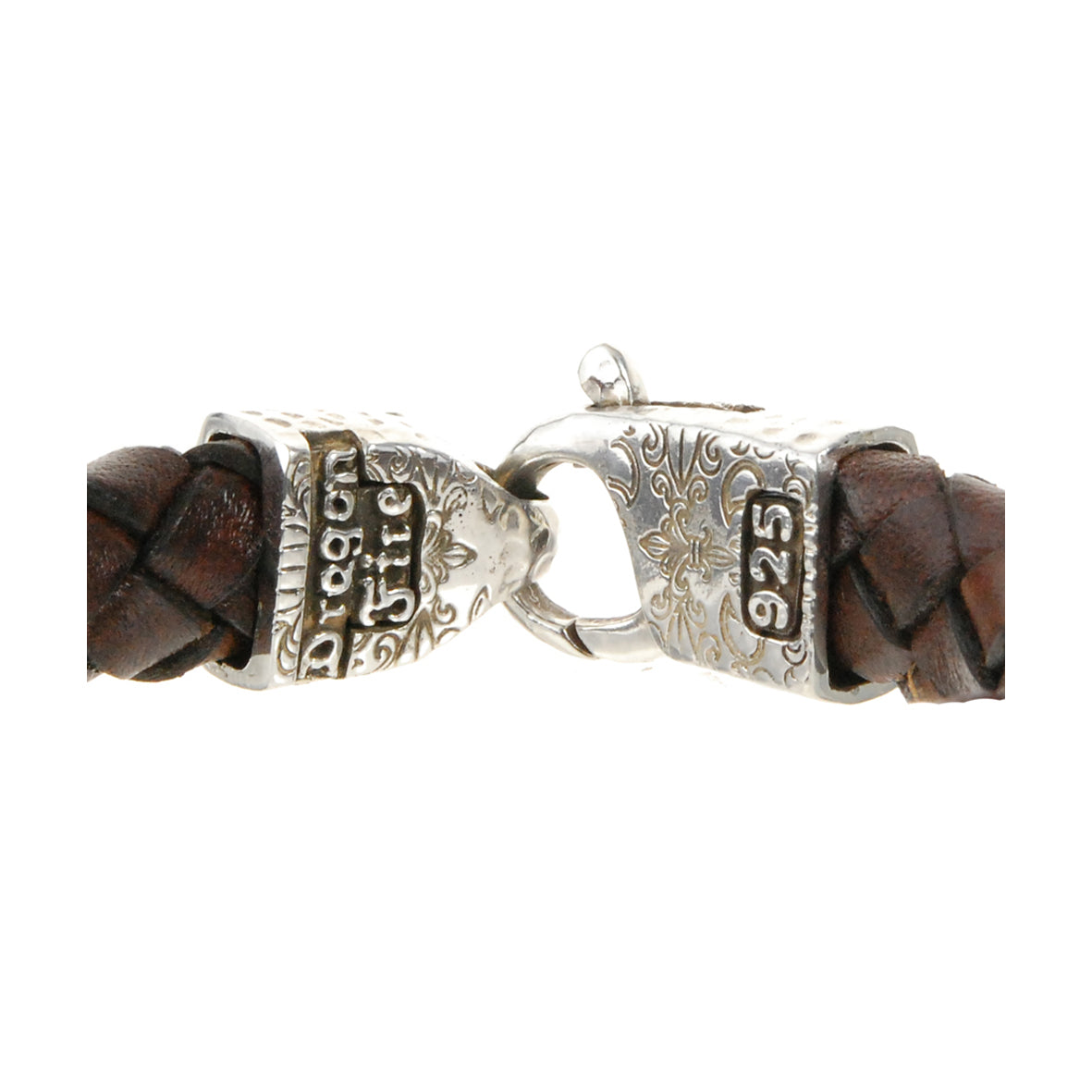 Silver-Leather Bracelet LOBSTER CLAW Hammered with Oval Stone 13