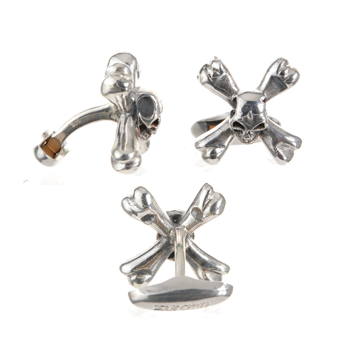 Silberne Manschettenknöpfe TOTENKOPF auf gekreuzten Knochen
