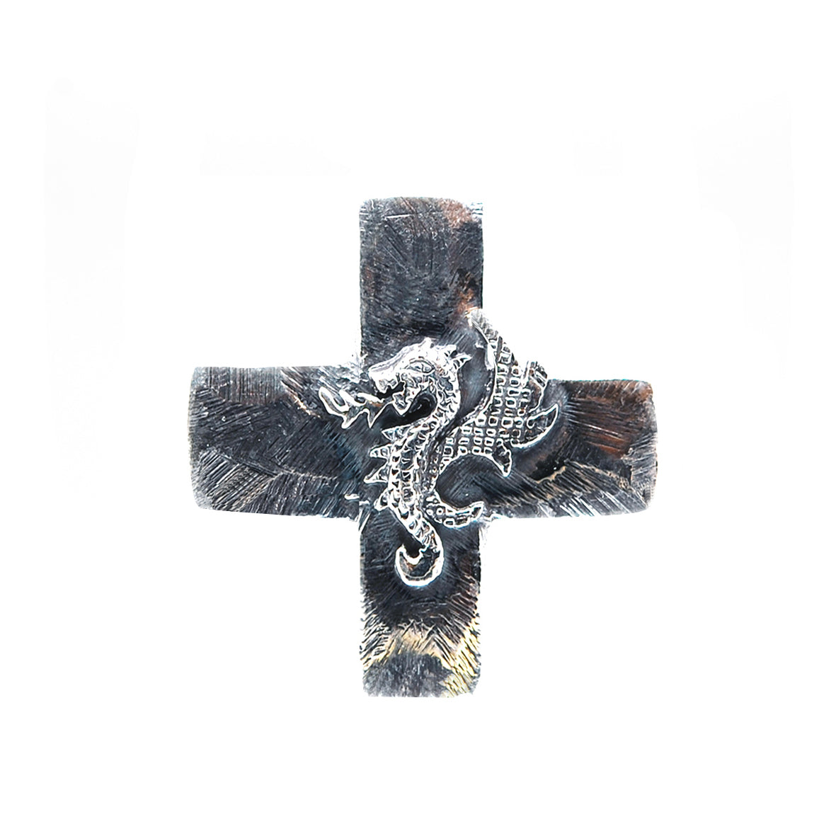 Silver Pendant Greek Cross Body with Hole and DRAGON FIRE