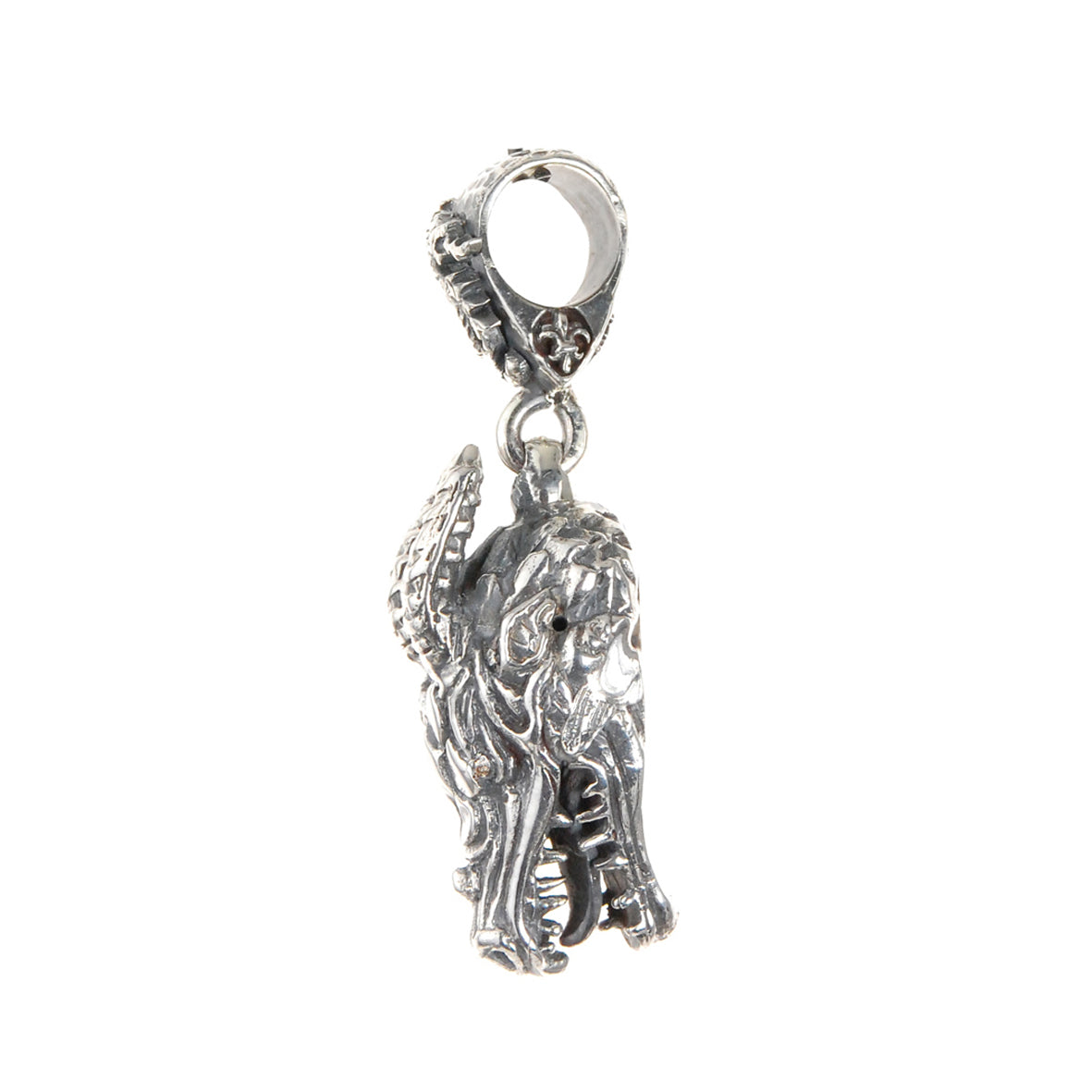 Silver Pendant DRAGON Head M Diamond Eyes