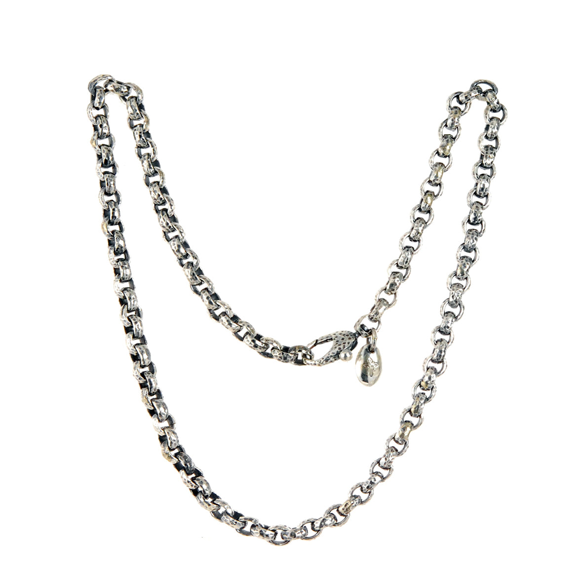 Silver Neckchain PEA s  Chain XXS Carabiner XS Hammered