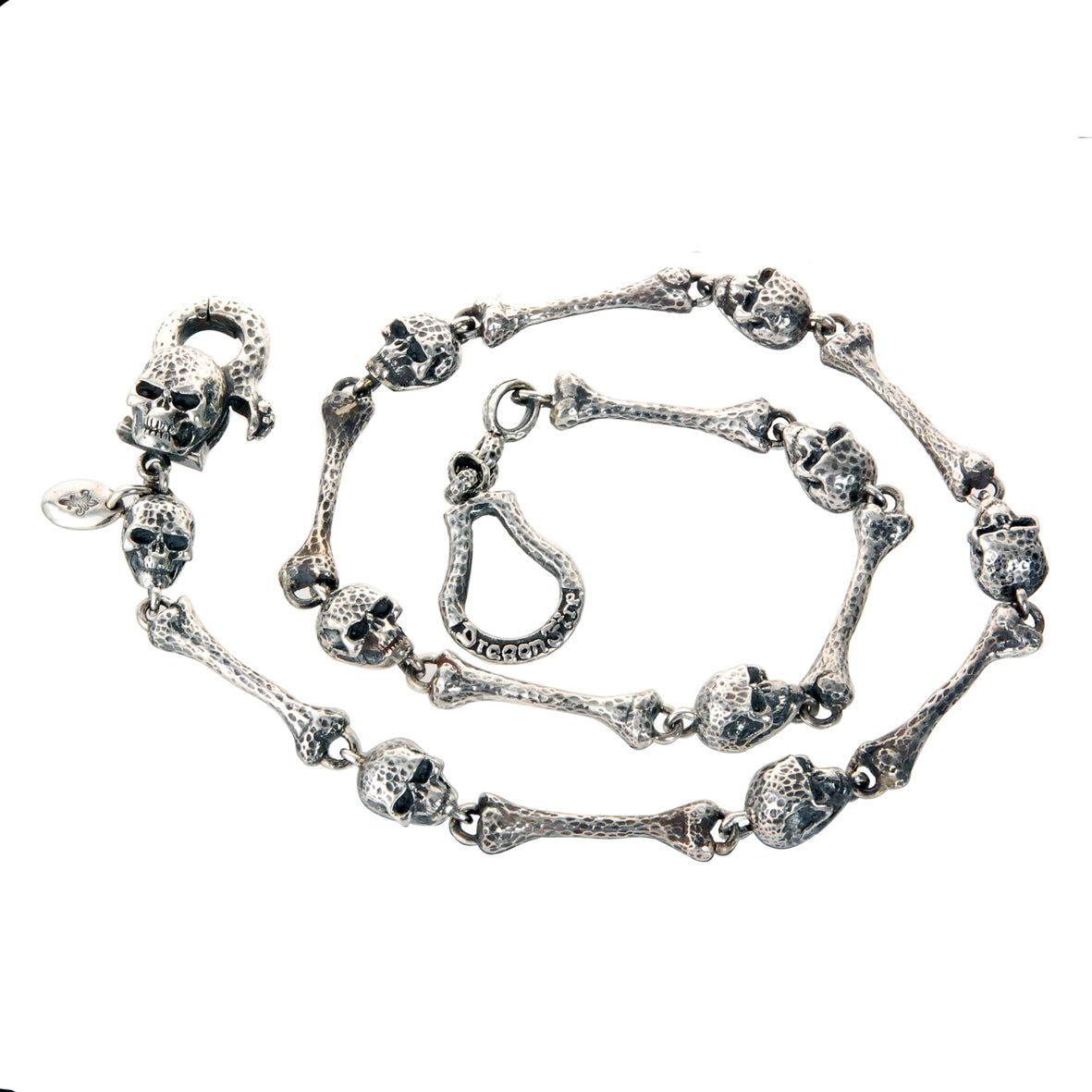 Silver Wallet or Key Chain Hammered with BONES and SKULLS